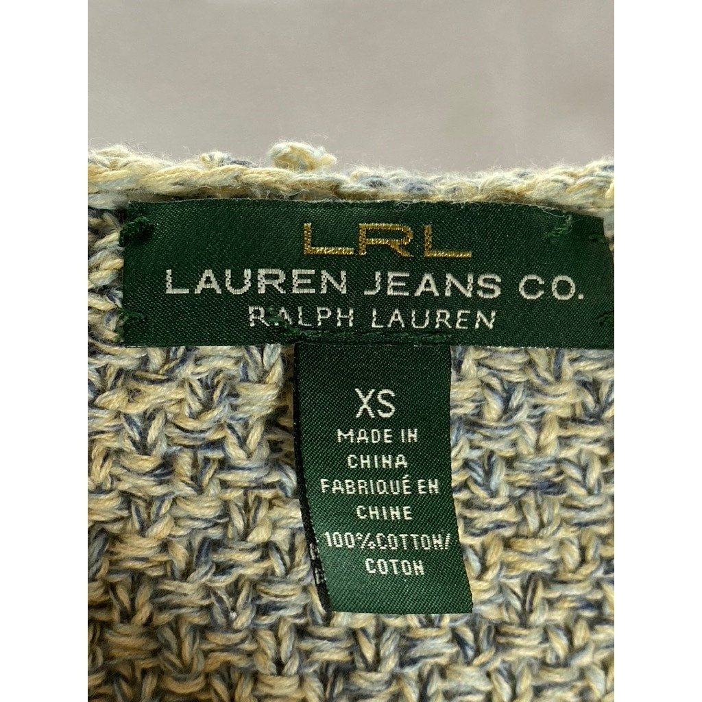 LAUREN JEANS CO. Women's Vintage Gray-Blue Cable Knit V-Neck Hooded Sweater SZXS