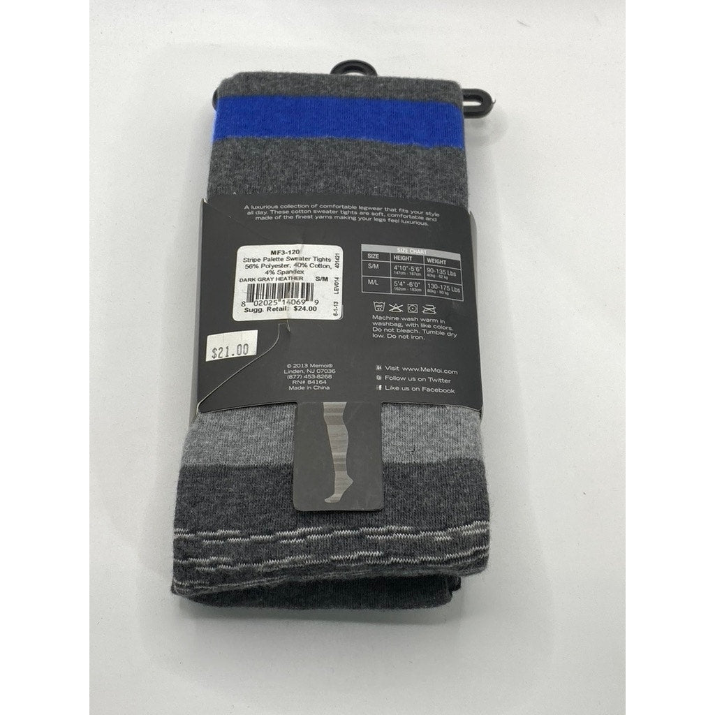 MEMOI Women's Dark Gray Heather Striped-Printed Palette Sweater Tights SZ S/M
