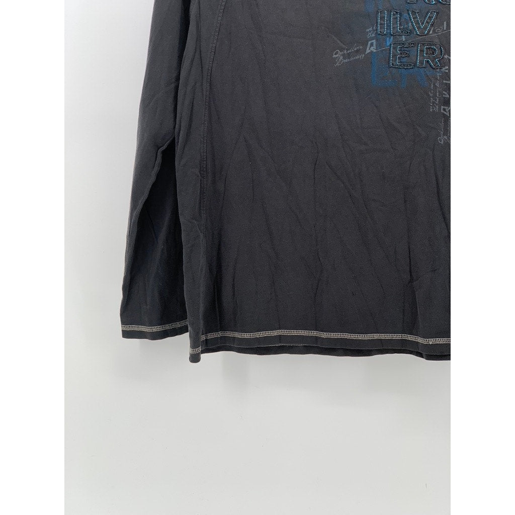 QUICKSILVER Boys' Washed Black Crewneck Patch Logo Long Sleeve T-Shirt SZ 14