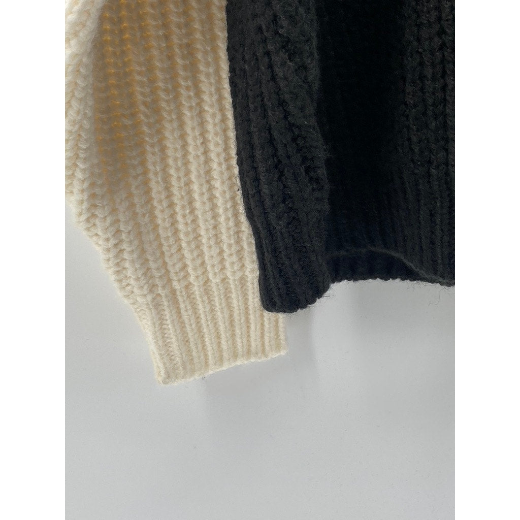 FOR THE REPUBLIC Women's Cream-Black Colorblock Knit Turtleneck Sweater SZ S