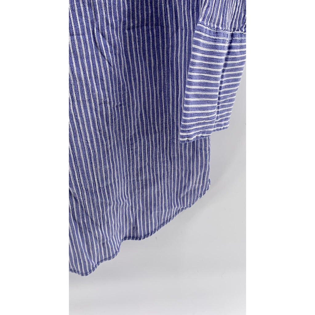 H&M Women's Blue Micro Stripe Oversized Button-Up Long Sleeve Tunic Top SZ XS