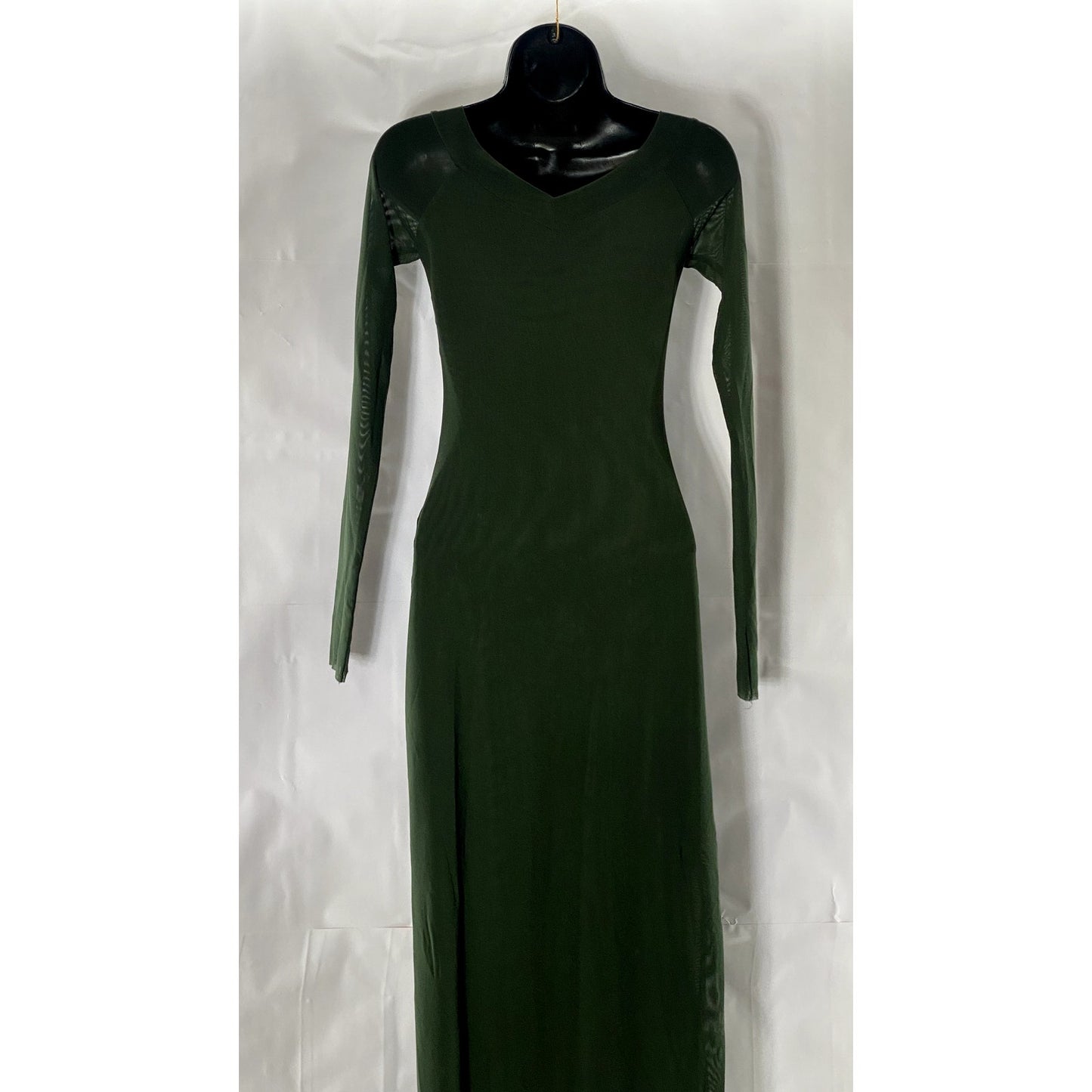 SILENCE + NOISE Women's Dark Green Dylan Off-The-Shoulder Sheer Maxi Dress SZ M