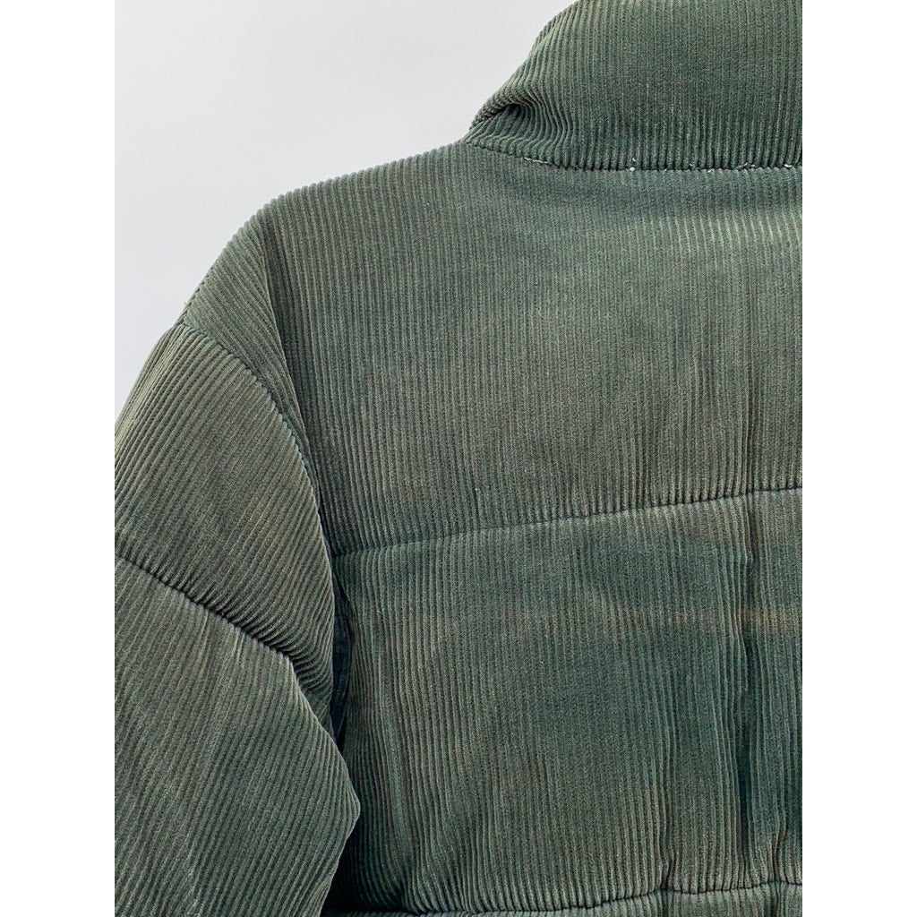 FOREVER 21 Women's Dark Green Corduroy Puffer Jacket SZ M