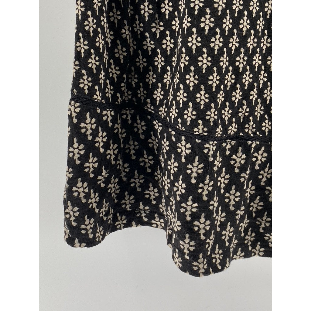 FATFACE Women's Black Printed Crewneck Short Sleeve Simone Knee Length Dress SZ8