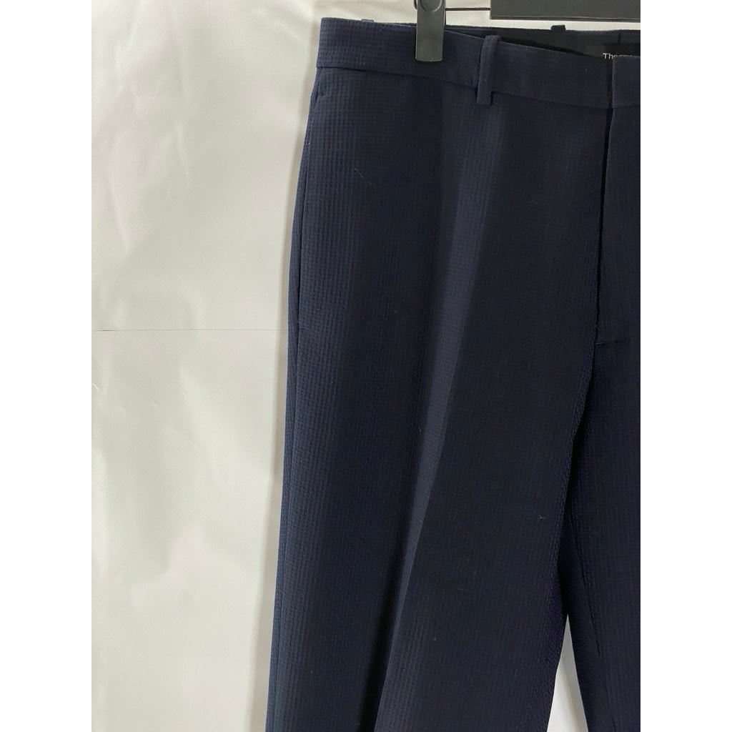 THEORY Men's Navy Waffle Textured Logan Tailored Flat-Front Dress Pant SZ 34