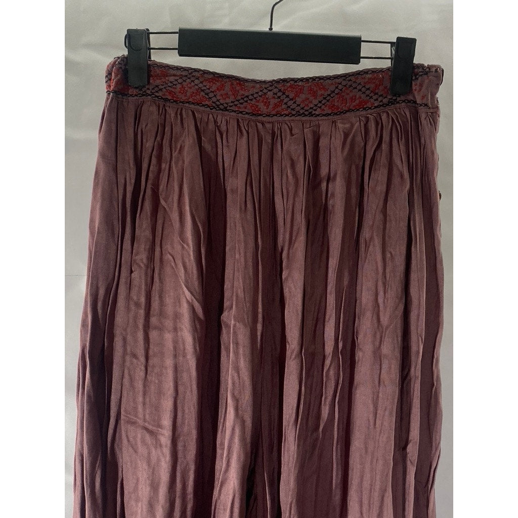 UNBRANDED Women's Rusty Pink Embroidered Side-Button Harem Pant SZ M