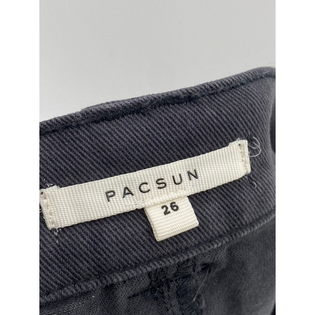 PACSUN Women's Black Denim Buckle Belt A-line Cargo Mini Skirt SZ 26