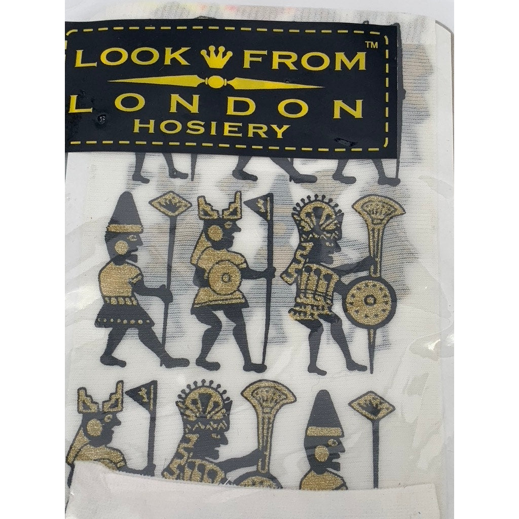 LOOK FROM LONDON HOISERY Women's White Egyptian Print Pull-On Ankle Socks SZ OS