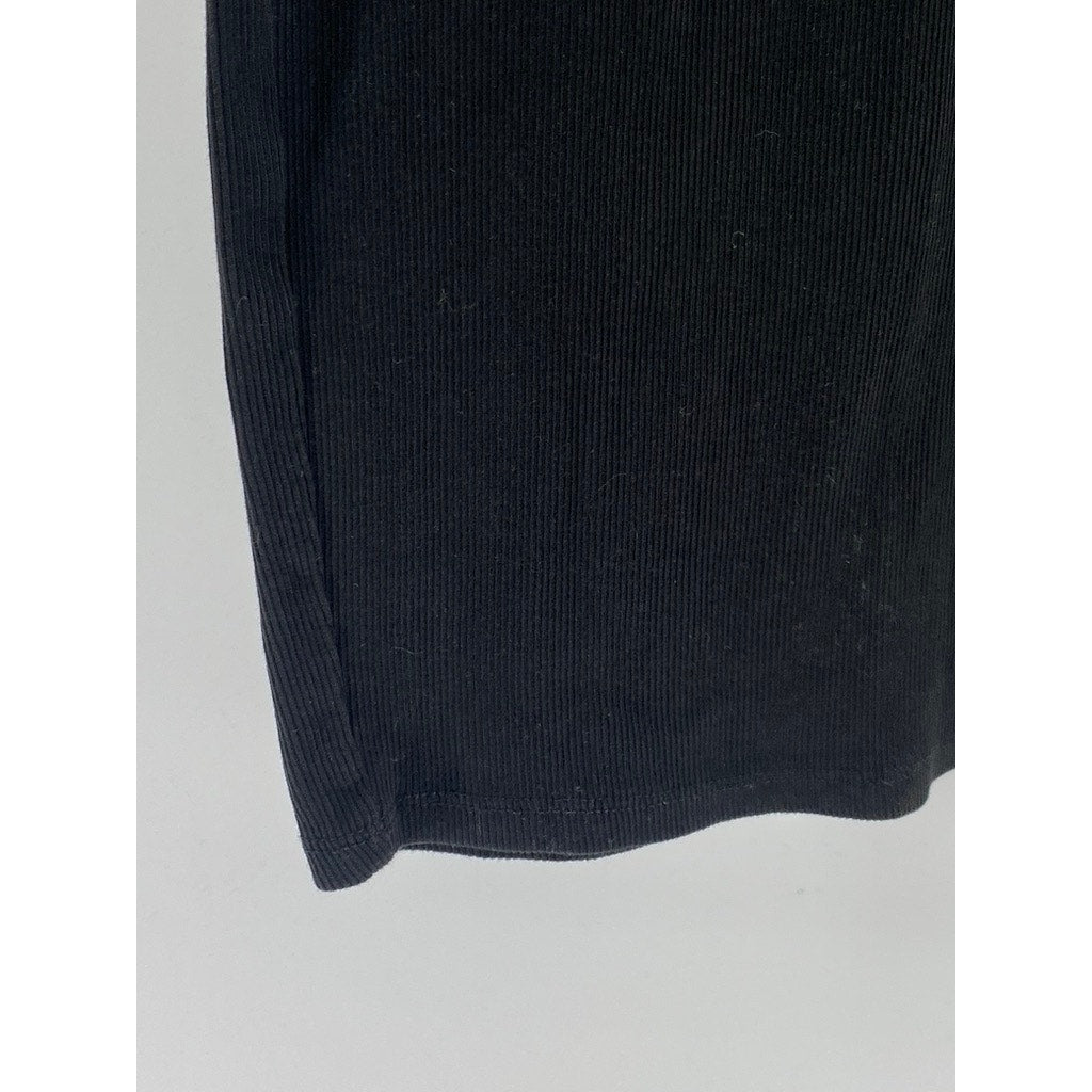 ZARA Women's Black Rib-Knit Crewneck Short Sleeve Casual Bodycon Midi Dress SZ S
