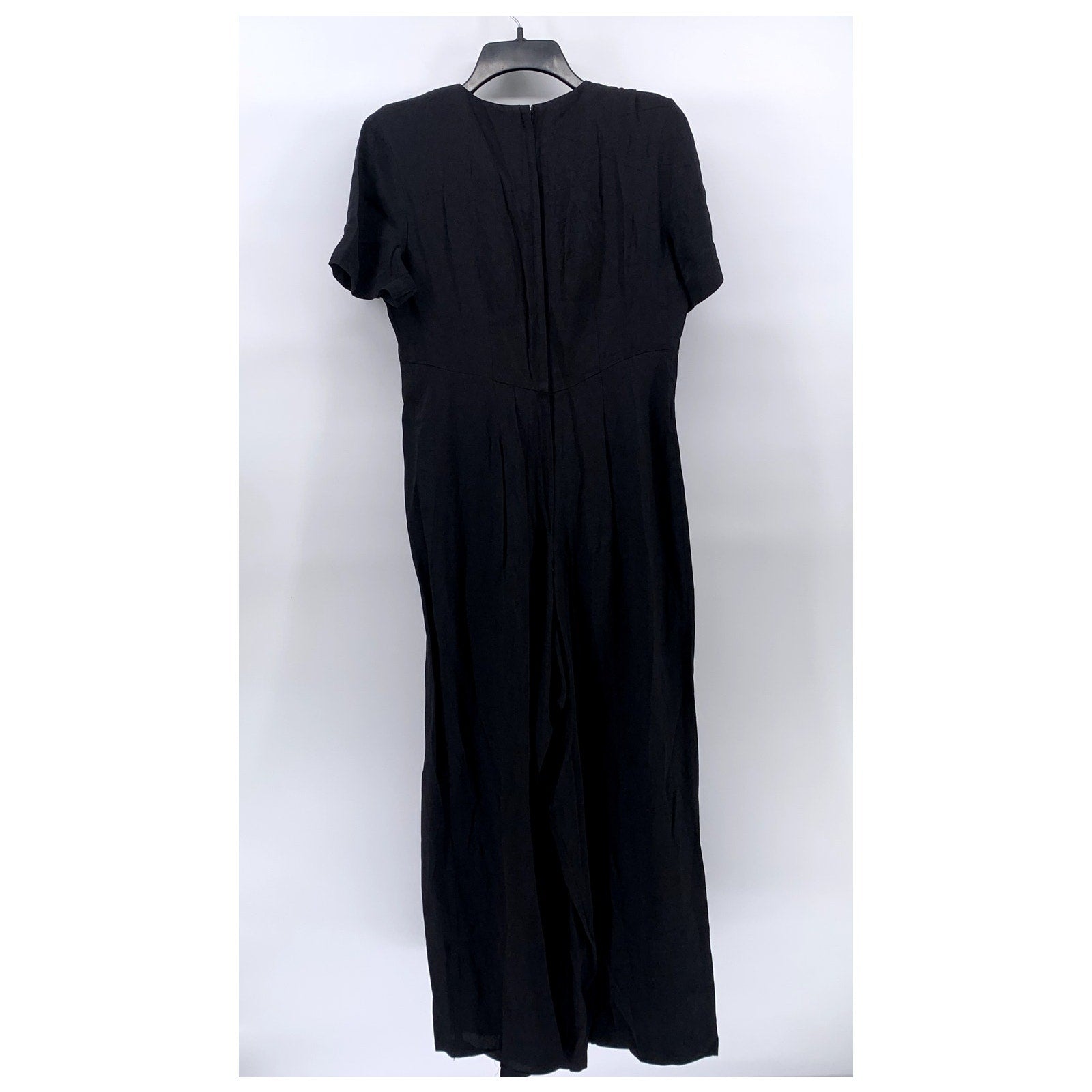 UNBRANDED Women's Black Solid Crewneck Short Sleeve Back Zipper Jumpsuit SZ S