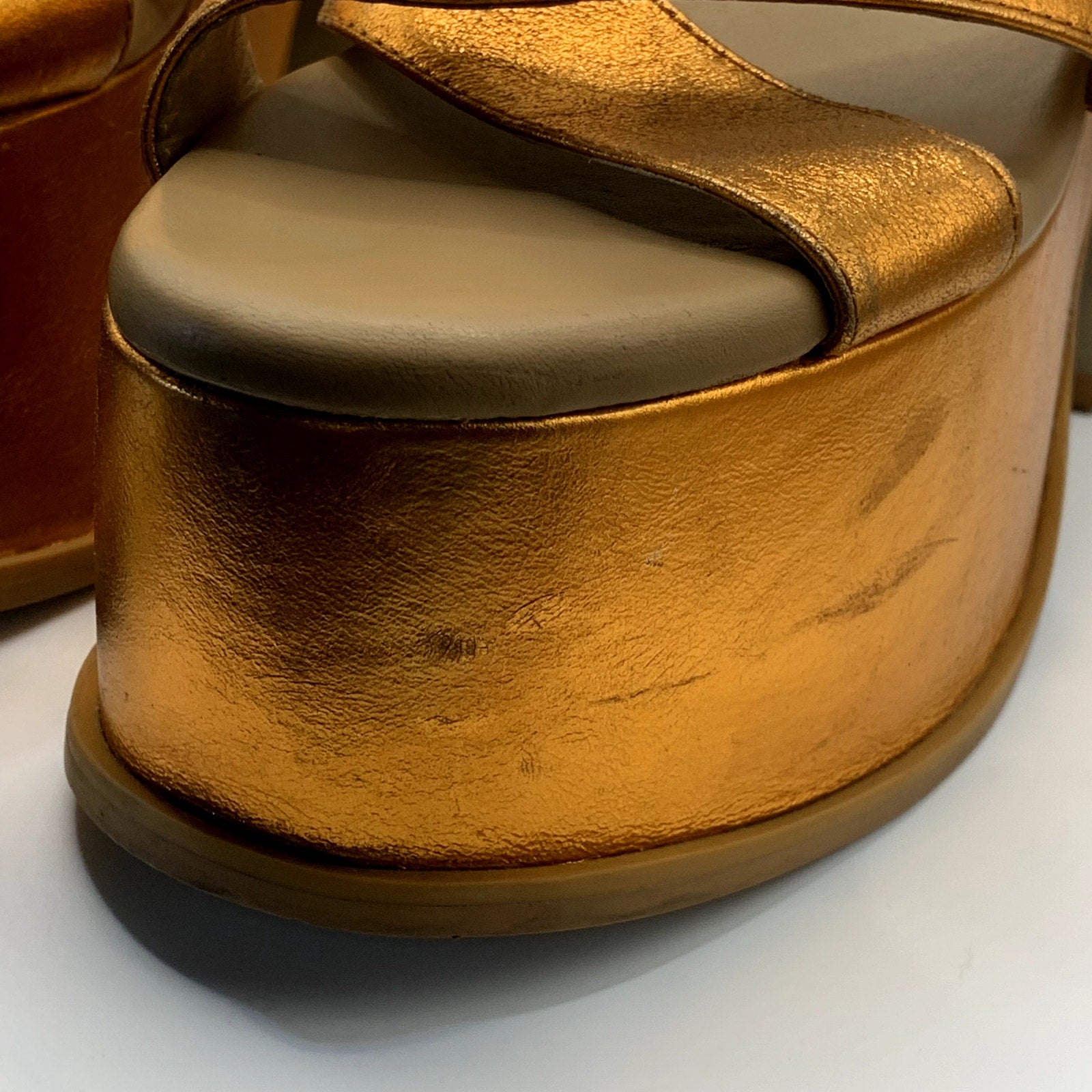 INTENTIONALLY Women's Orange Metallic John Platform Block-Heel Heels SZ 10.5