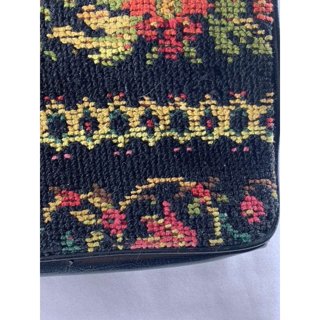 Women's Black Needle-Point Vintage 60's Square Tapestry Carpet Chic Shoulder Bag