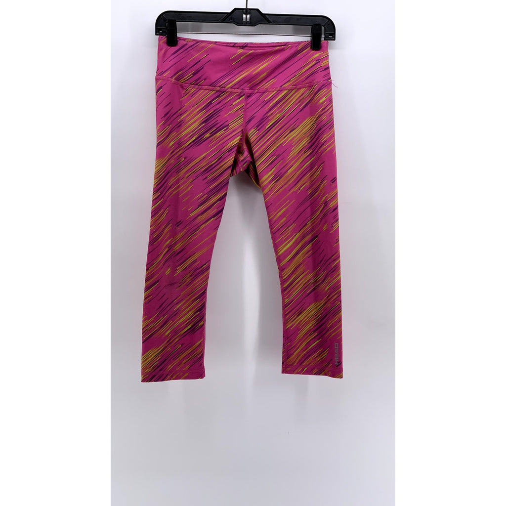 HEAD Women's Pink-Yellow Printed Capri Leggings SZ S