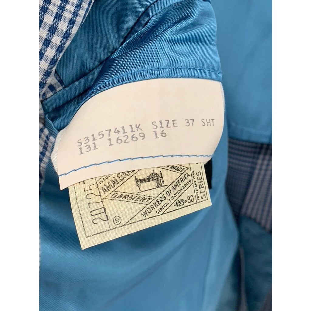 HUGHES & HATCHER Men's Blue Vintage Gingham Plaid Two-Button Blazer SZ 37S