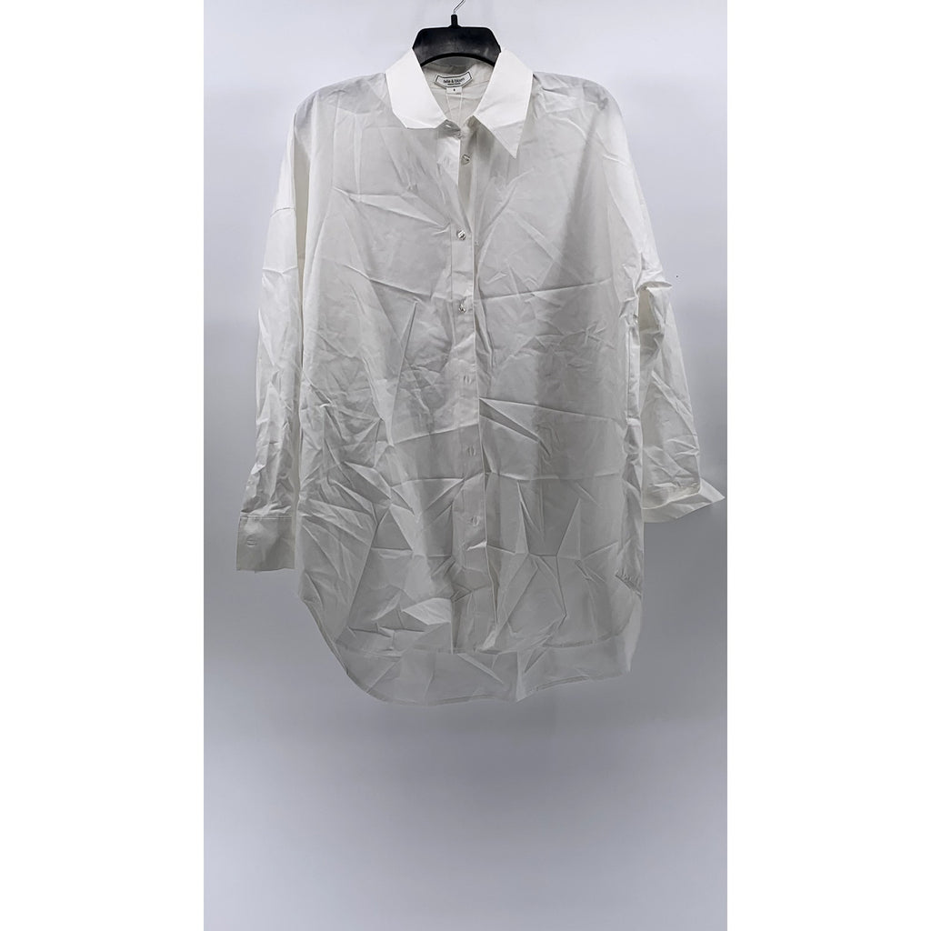 BELLE & BLOOM Women's White Into You Oversized Button-Up Long Sleeve Shirt SZ S