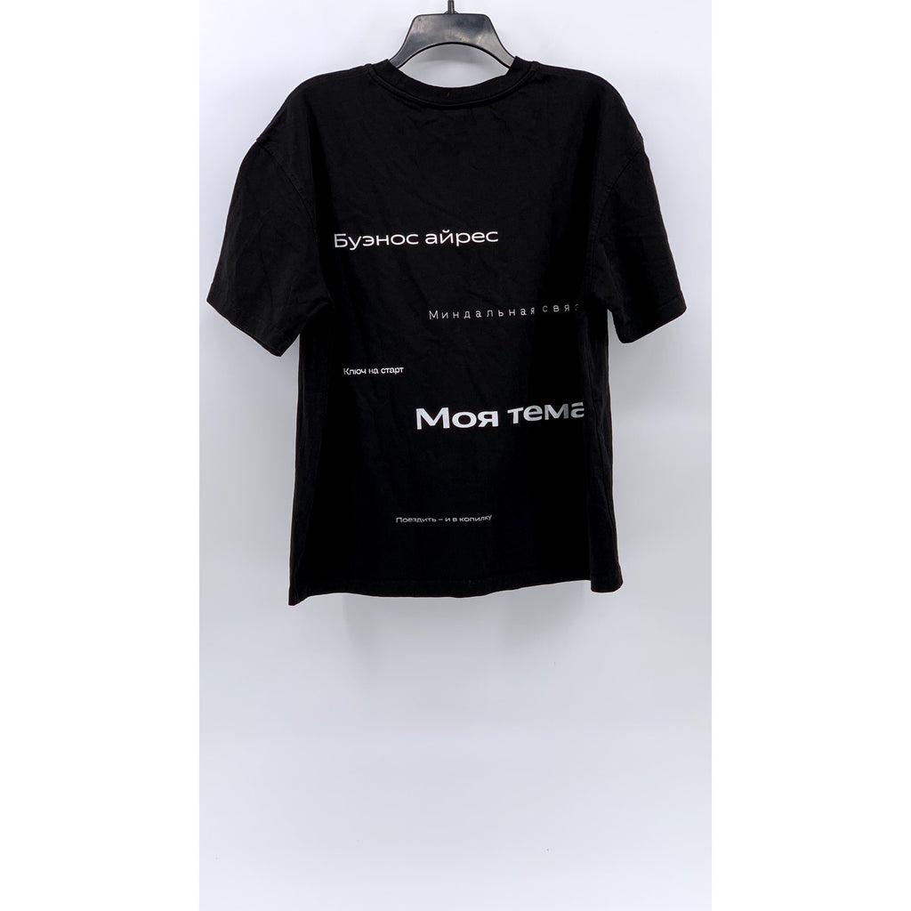 Men's Black Text Logo Crewneck Short Sleeve T-Shirt SZ L