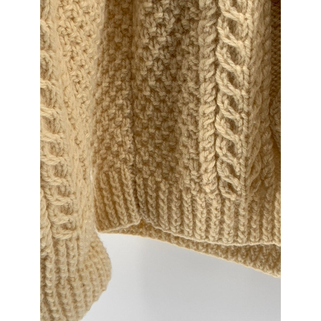 JOHN MOLLOY Men's Beige Vintage Wool Cable Knit Cardigan SZ L