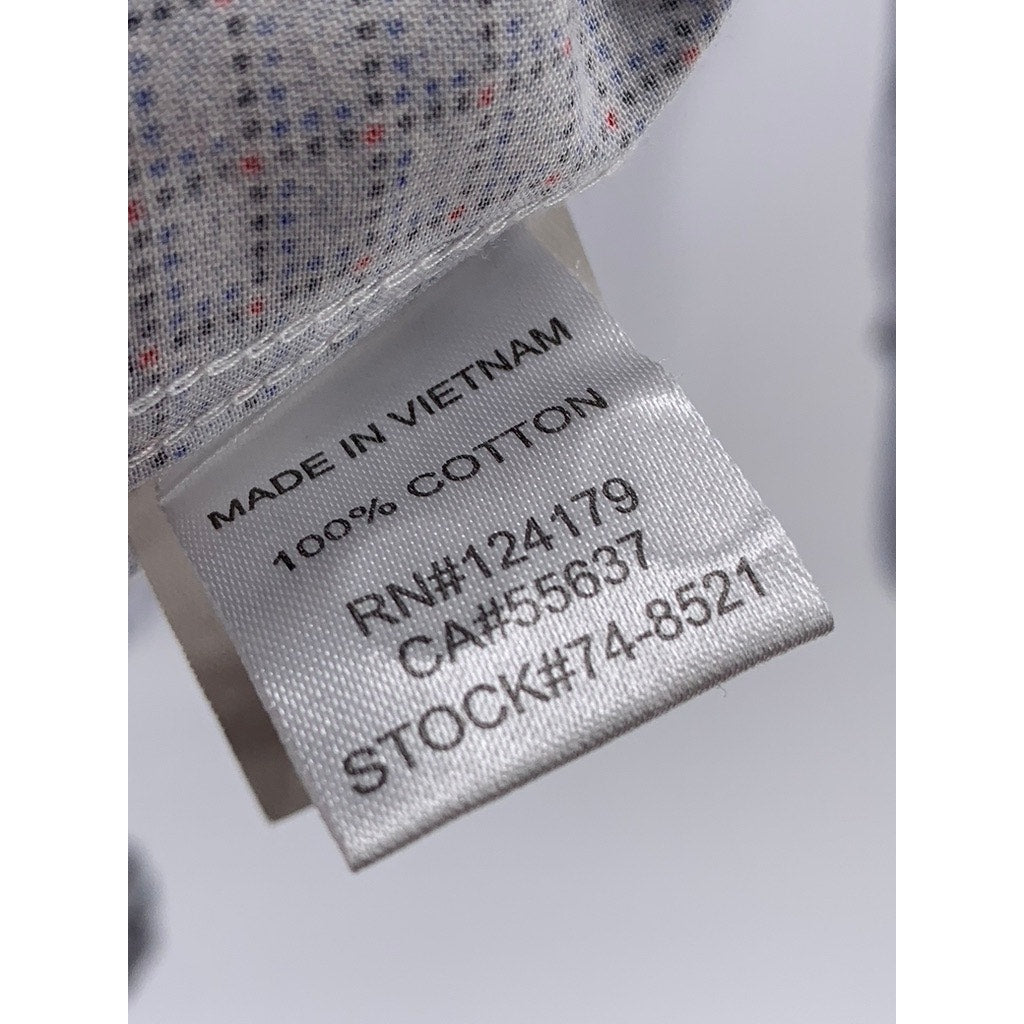 JOHNSTON & MURPHY Men's Pindot Grid Print Button-Up Shirt SZ L