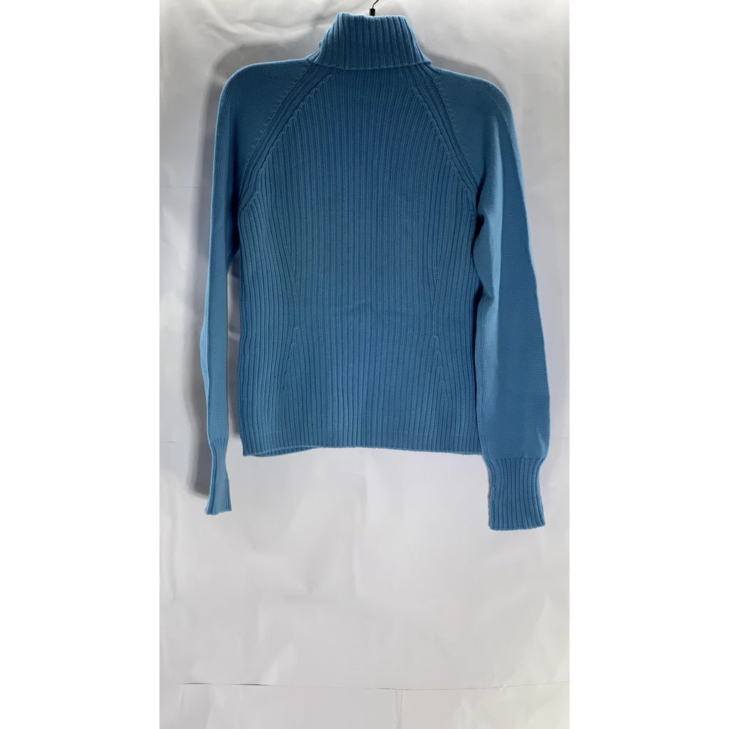 DELLE CELLE Women's Vintage Blue Virgin Wool Knit Turtleneck Sweater SZ 46