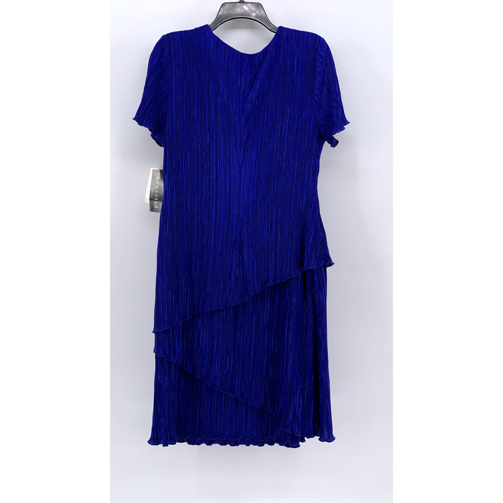 CONNECTED Women's Petite Dark Blue Pleated Tiered Dress SZ 14P