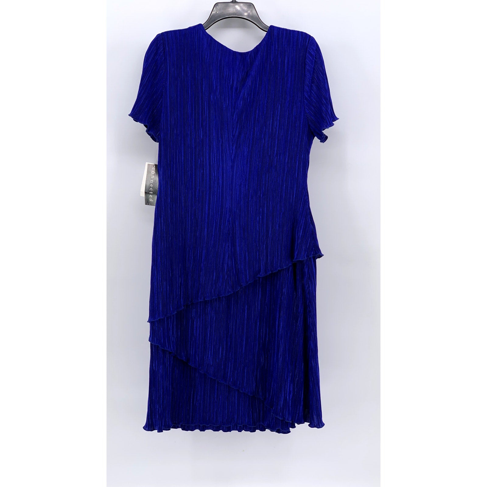 CONNECTED Women's Petite Dark Blue Pleated Tiered Dress SZ 14P