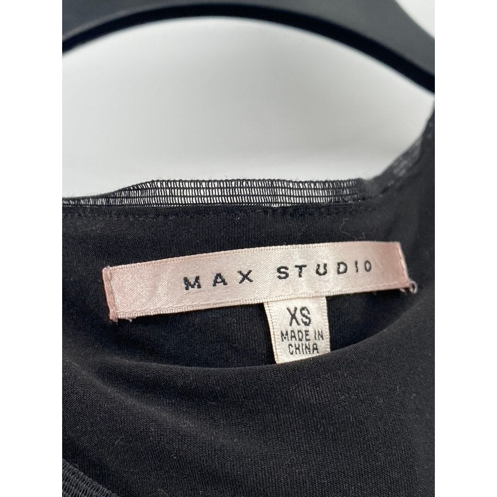 MAX STUDIO Women's Black-Gray Striped Fringe Scoopneck Sleeveless Dress SZ XS