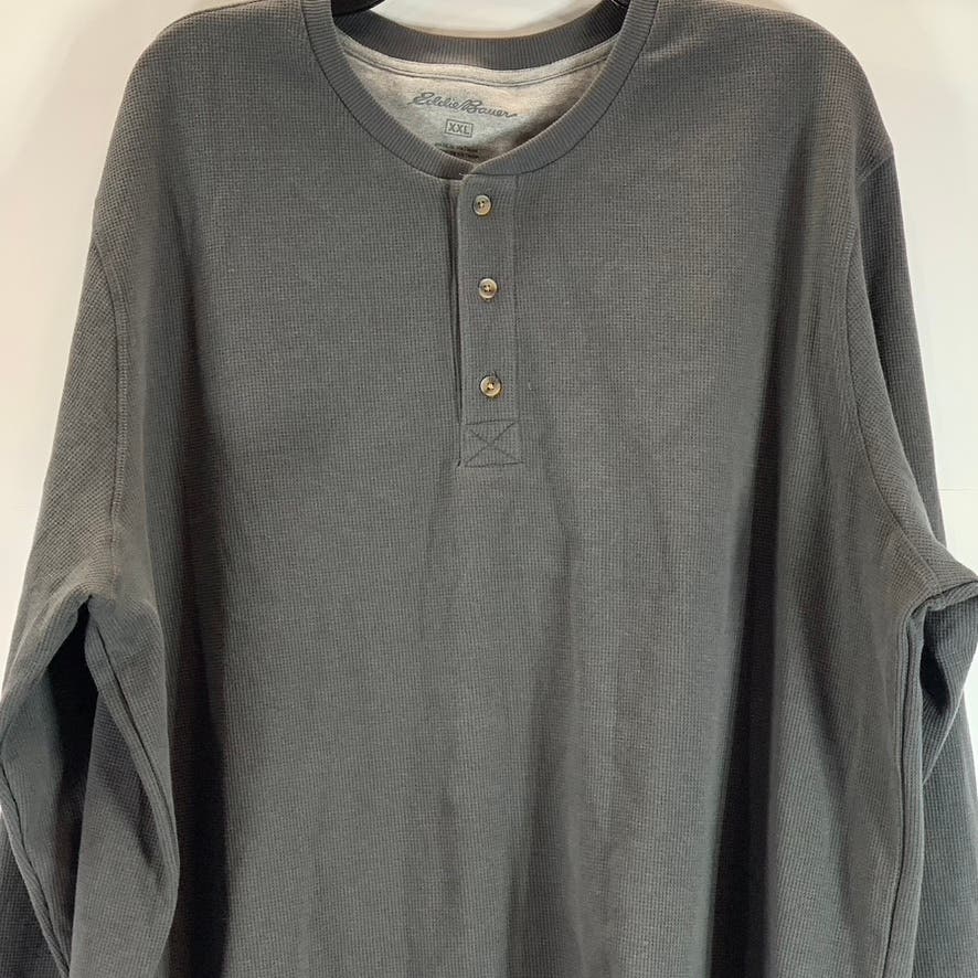 EDDIE BAUER Men's Charcoal Waffle-Knit Thermal Pullover Henley Shirt SZ 2XL