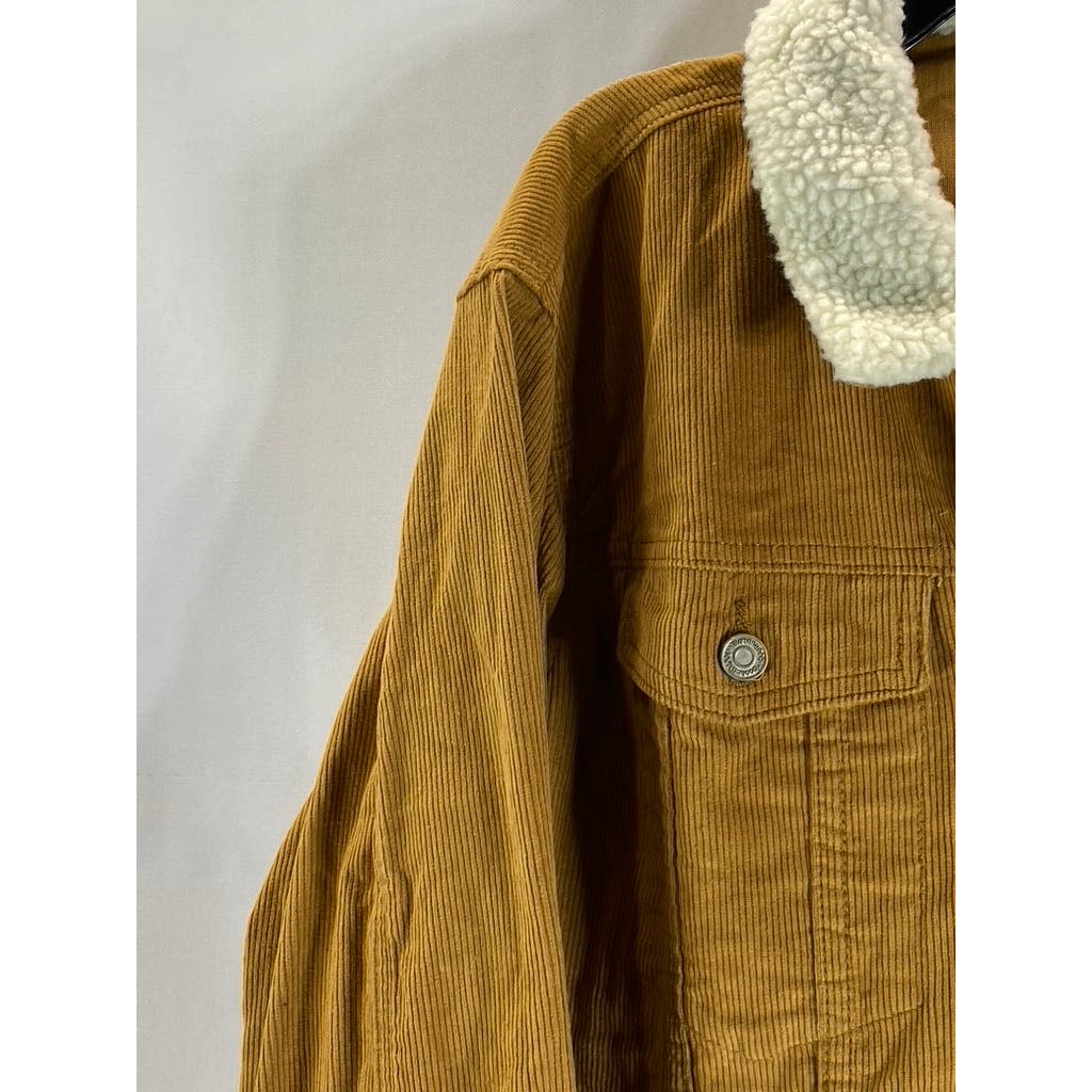 BOOHOOMAN Men's Tan Corduroy Regular-Fit Button-Up Borg Collar Jacket SZ XL