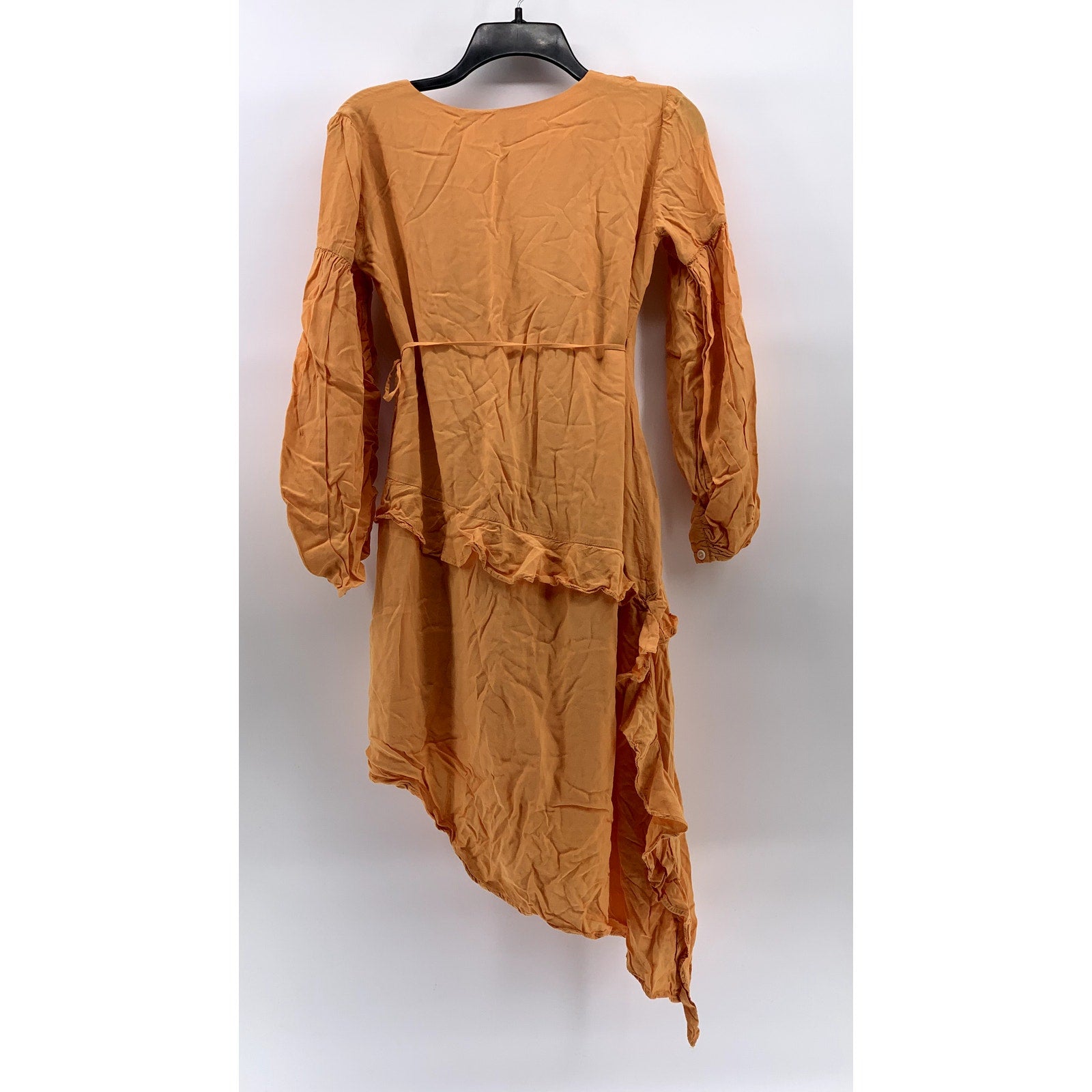 CAPULET Women’s Orange Pansy Asymmetrical Hem Wrap Long Sleeve Dress SZ S