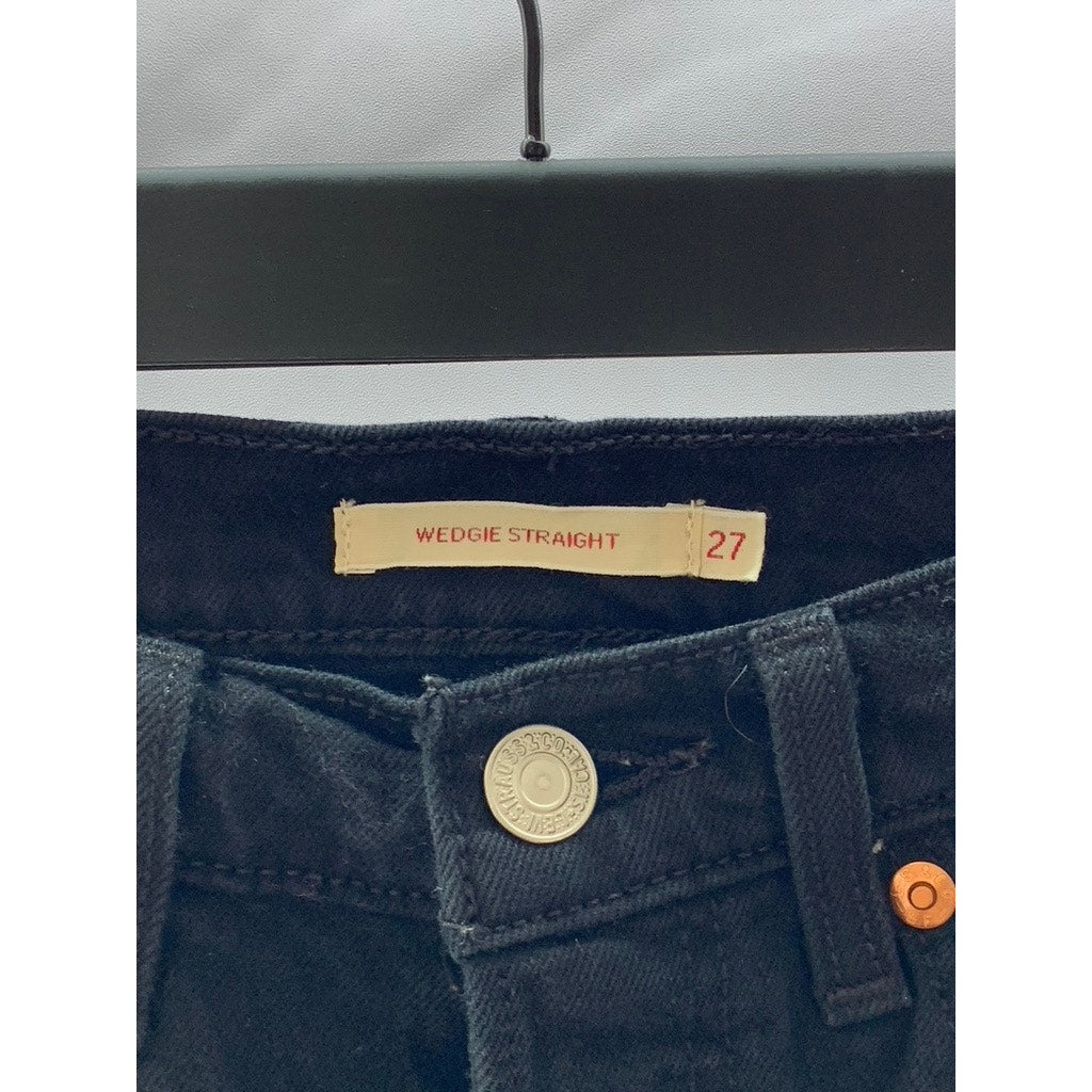 LEVI'S Women's Black Solid Wedgie Straight High-Rise Denim Five-Pocket Jean SZ27