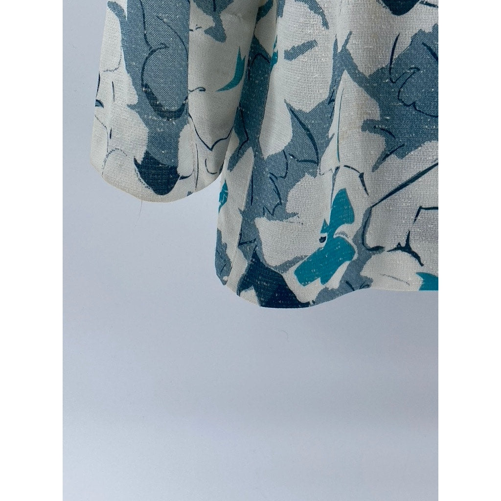 UNBRANDED Women's Blue-White Floral Print Open-Front Shawl Collar Blazer SZ L