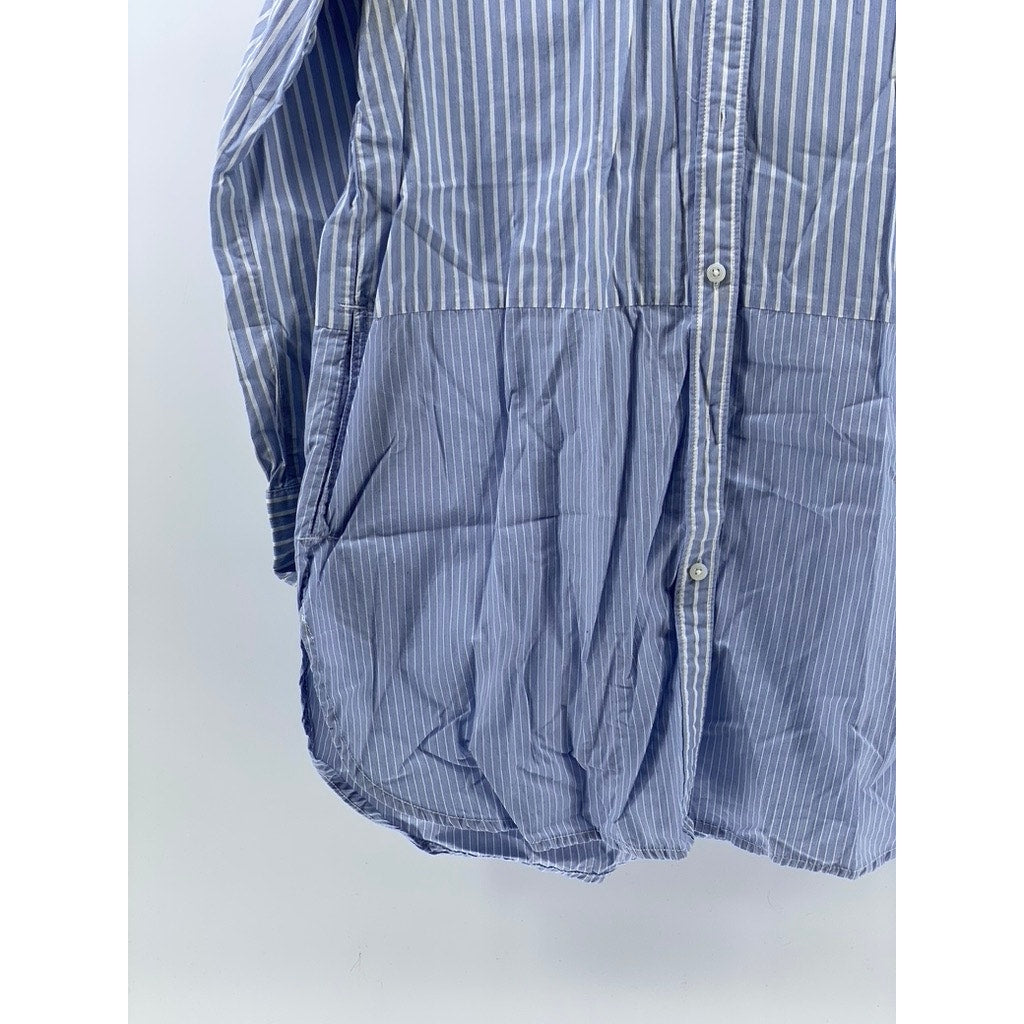 MADEWELL Women's Blue-White Striped Button-Up Boyfriend Tunic Top SZ M