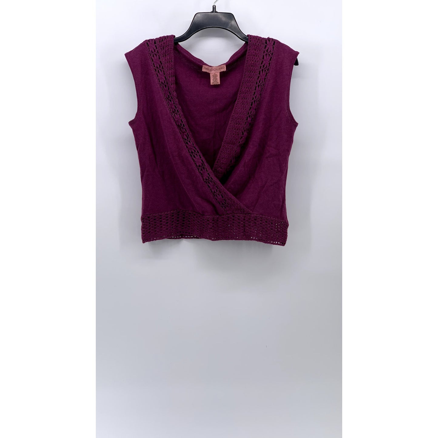 BANDOLINO Women's Maroon Eyelet Surplice Sleeveless Faux-Wrap Top SZ S