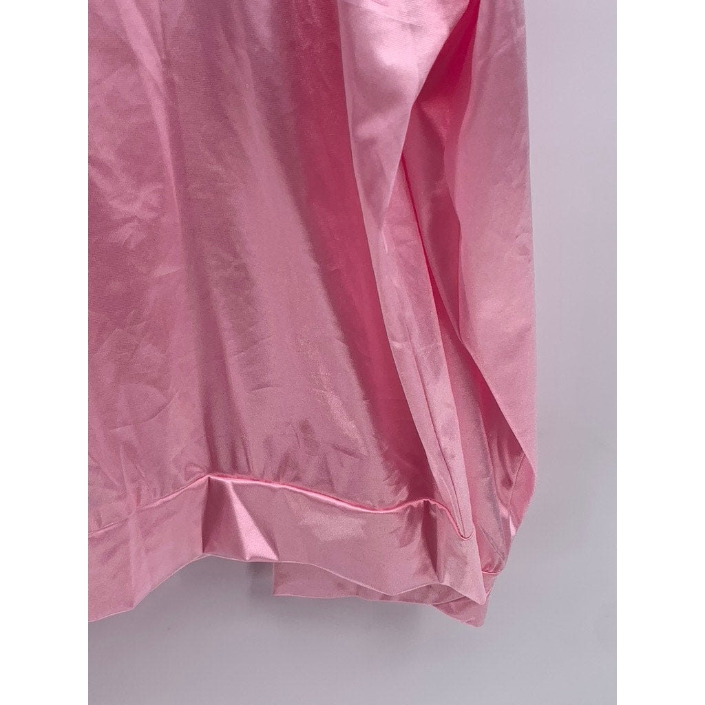 UNBRANDED Women's Light Pink Satin Collarless Script Logo Zip-Up Jacket SZ 3XL