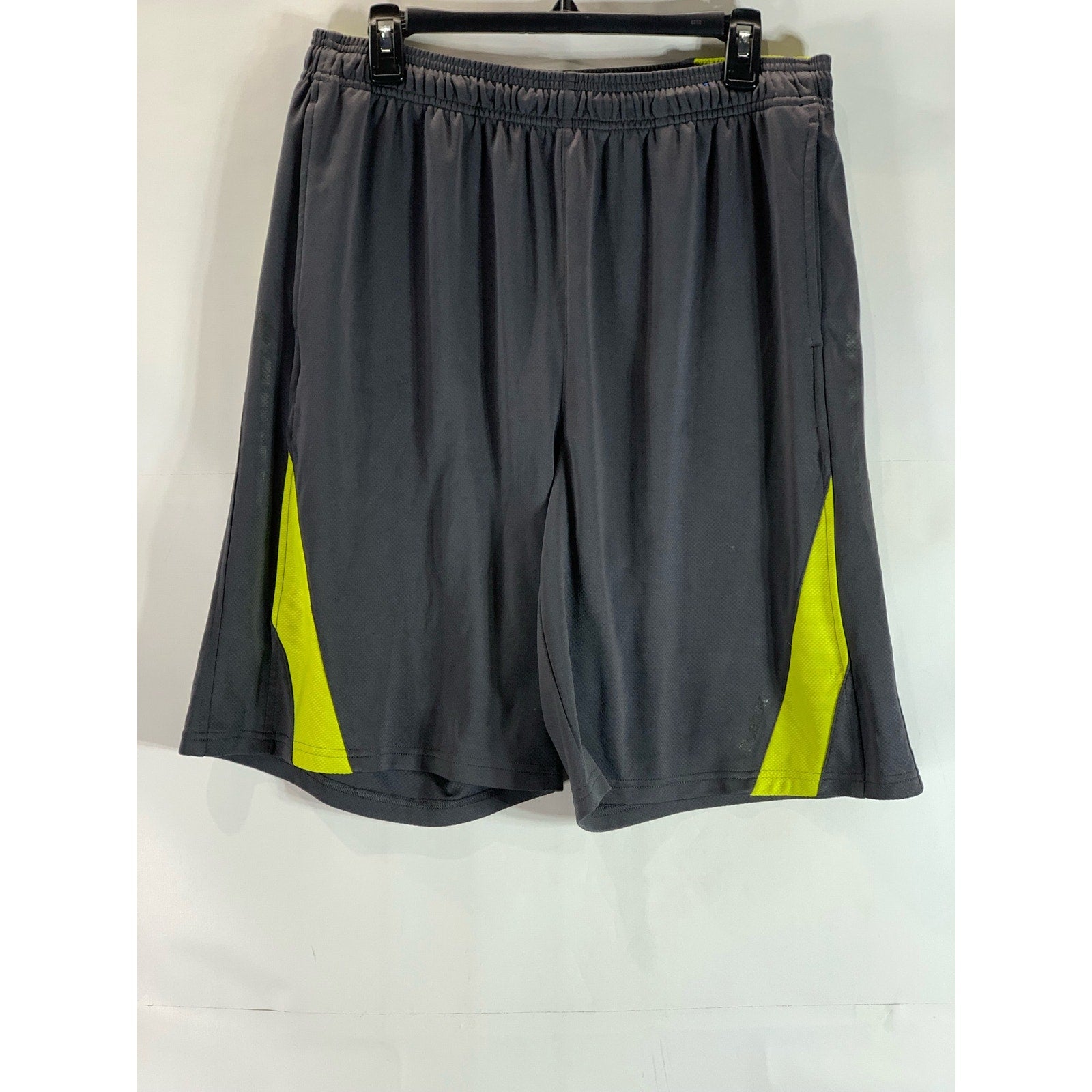 REEBOK Men's Gray/Yellow Elastic Drawstring Waist Pull-On Active Shorts SZ L