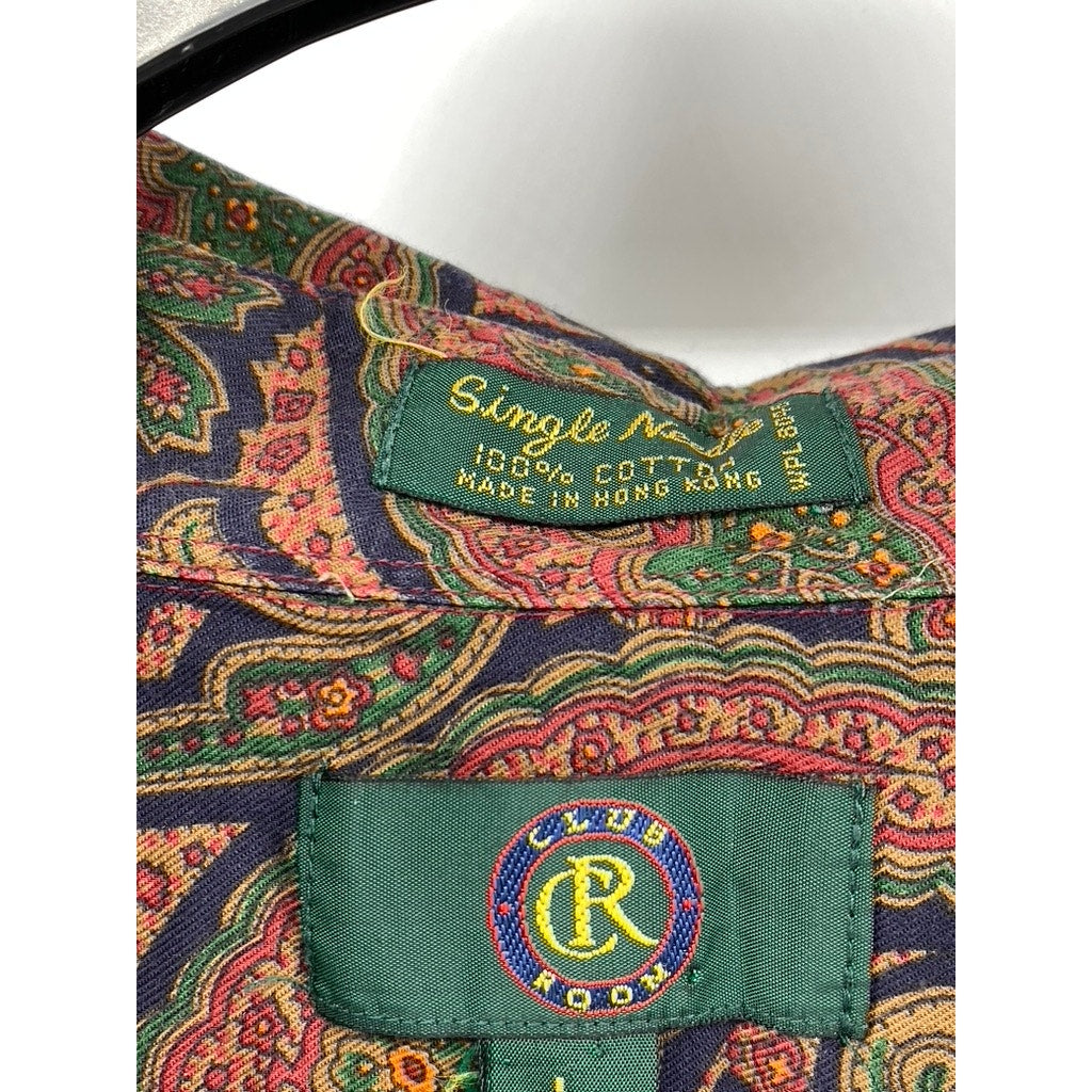 CLUBROOM Men's Vintage Paisley Pattern Collared Button-Up Shirt SZ L