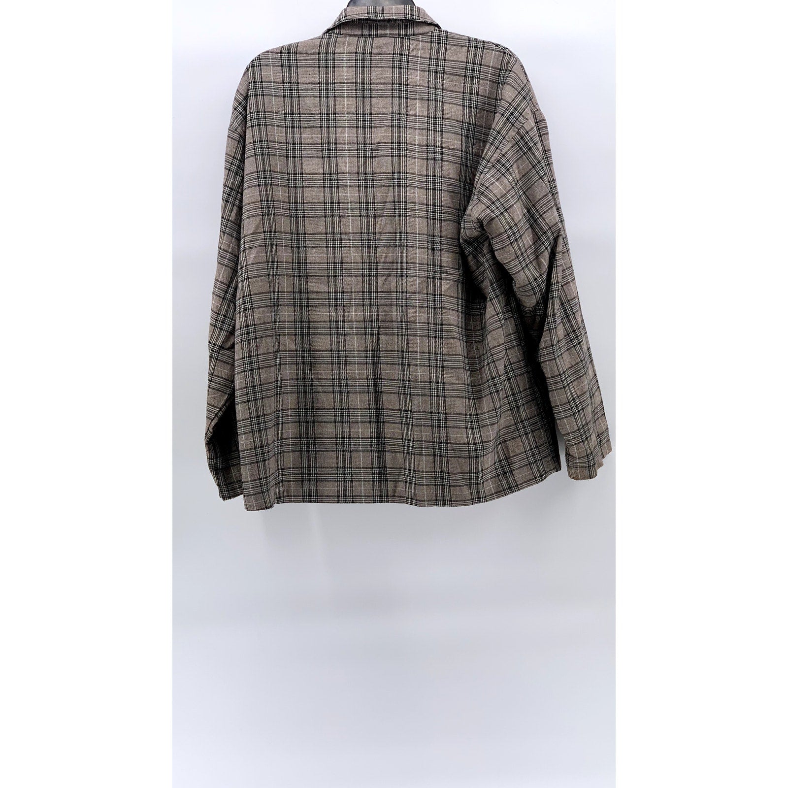 ZBCR Women's Tan-Black Plaid Buckle Closure Notch Collar Blazer SZ M