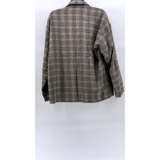 ZBCR Women's Tan-Black Plaid Buckle Closure Notch Collar Blazer SZ M