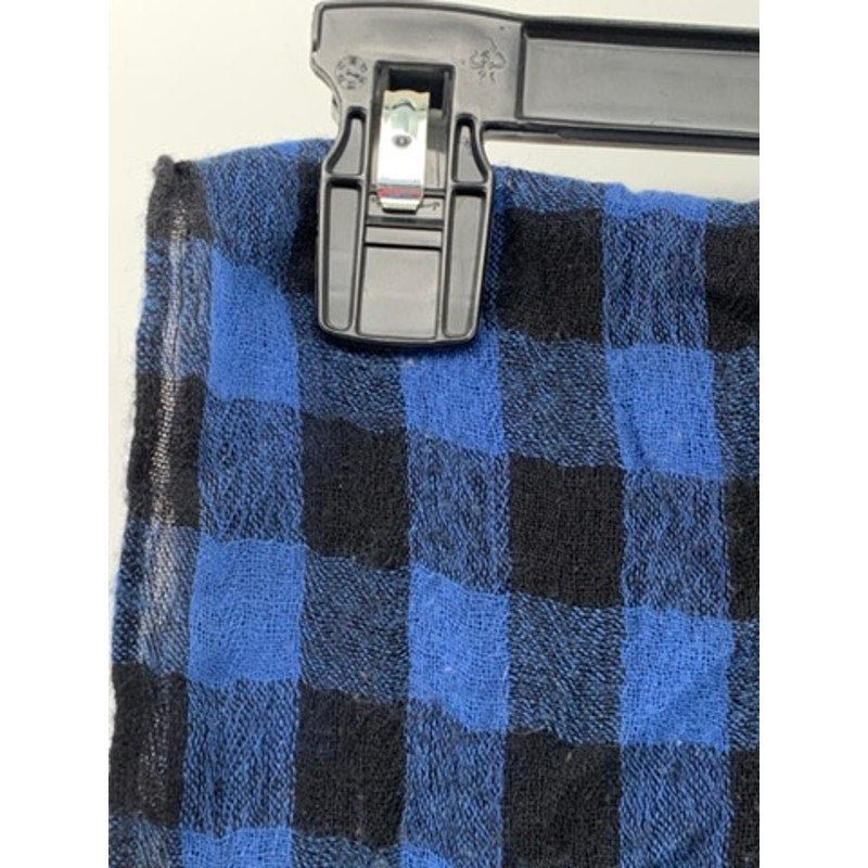 UNBRANDED Blue-Black Checkered Fringe Knit Scarf