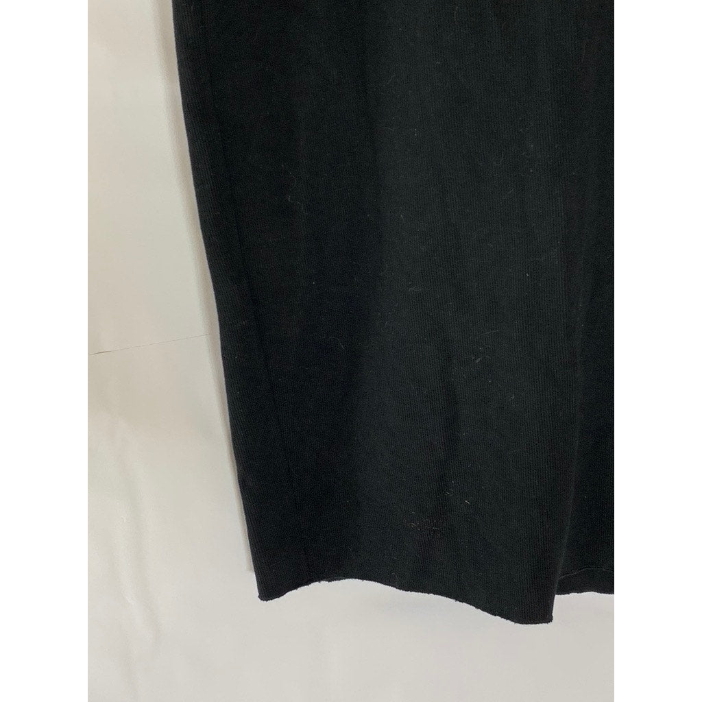 ZARA Women's Black Rib Knit Elasticized Waist Back-Slit Midi Skirt SZ L