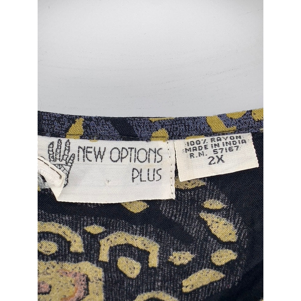 NEW OPTIONS PLUS Women's Navy Printed Short Sleeve Dress SZ 2X