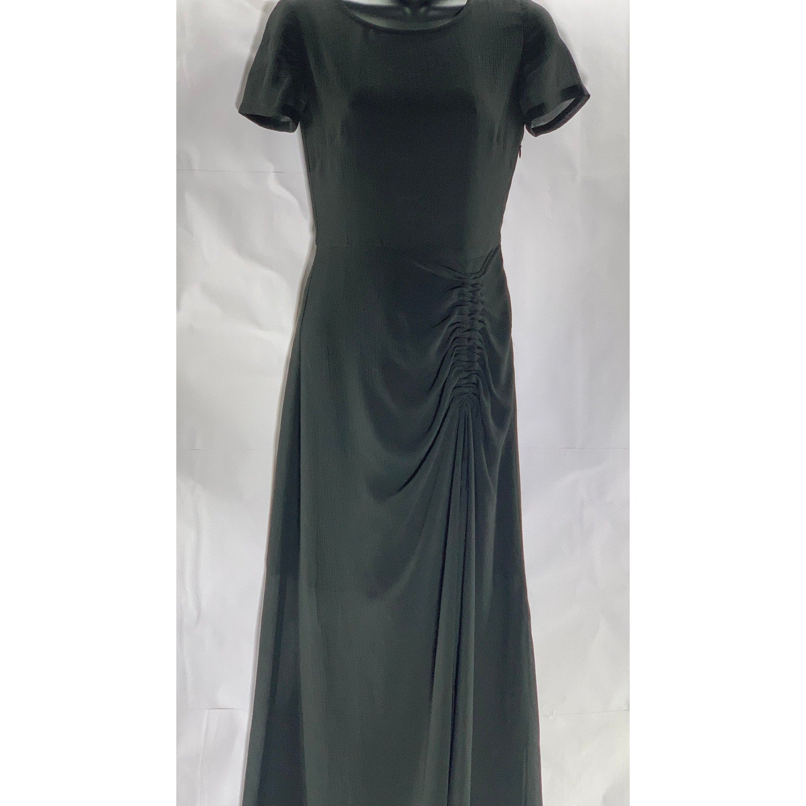 ALLSAINTS Black Sheer Illusion Hem Ruched Ariya Goth Grunge Midi Dress SZ 0