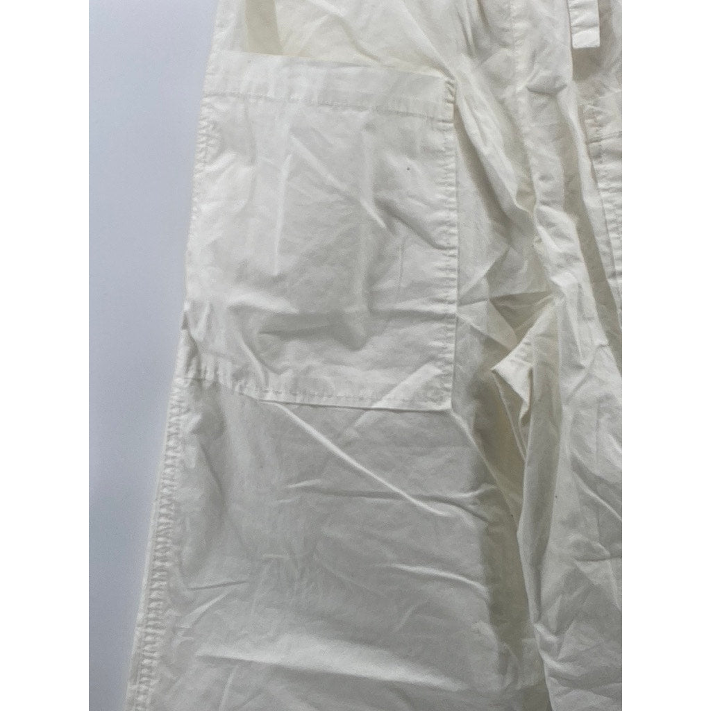 BDG Women's White Drawstring Relaxed-Fit Straight-Leg Pull-On Pants SZ S