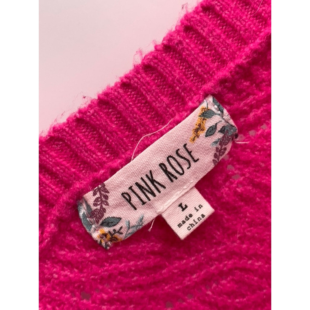 PINK ROSE Women's Pink Double V-Neck Knit Sweater SZ L