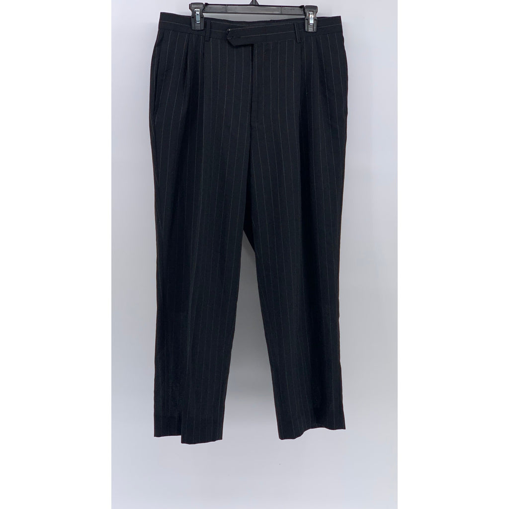 UNBRANDED Men's Black Pinstripe Regular-Fit Straight-Leg Flat Front Pants SZ 38