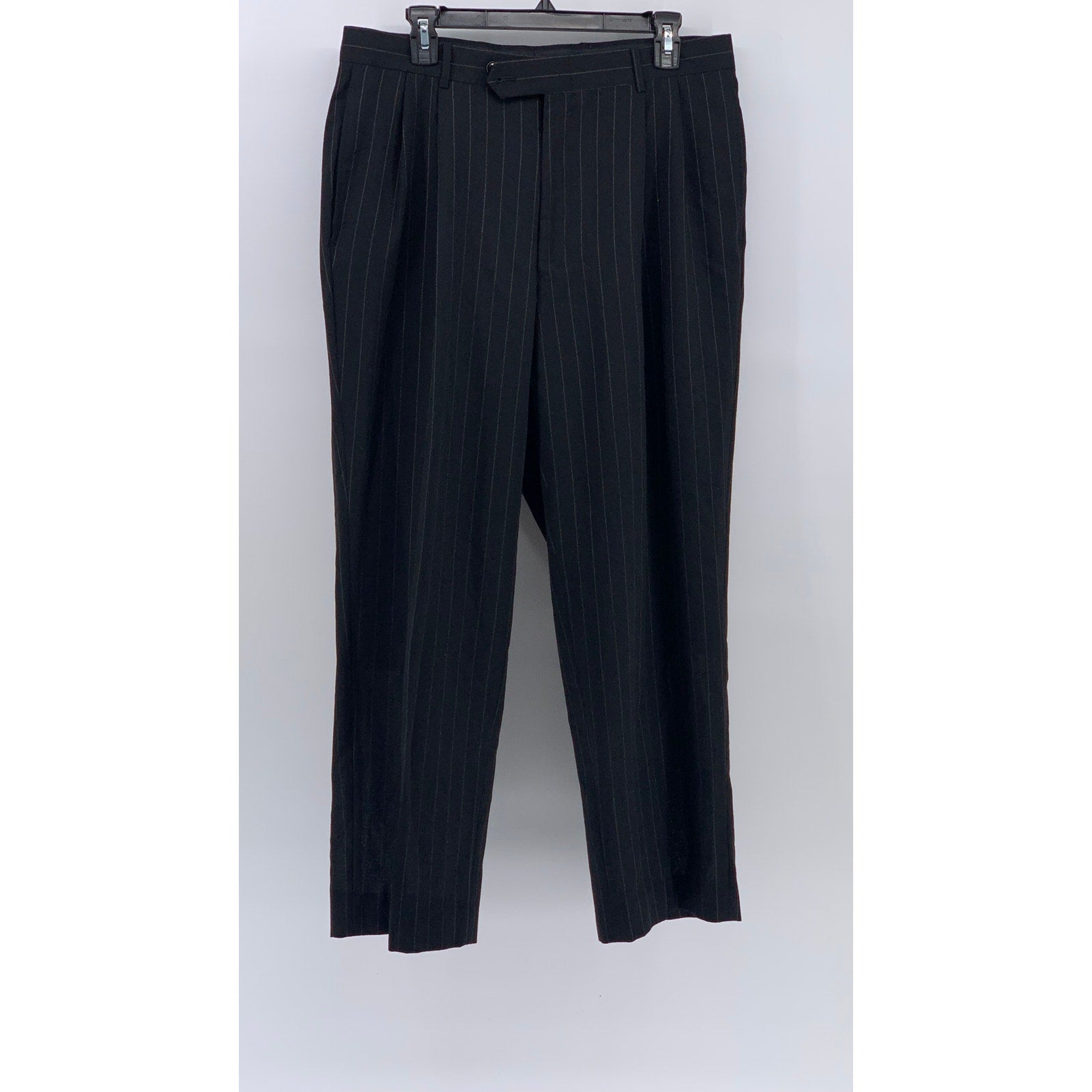 UNBRANDED Men's Black Pinstripe Regular-Fit Straight-Leg Flat Front Pants SZ 38