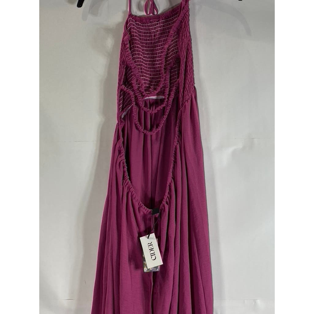 CIDER Women's Violet Solid Shirred Smocked Bodice Halter Maxi Dress SZ M(US6)