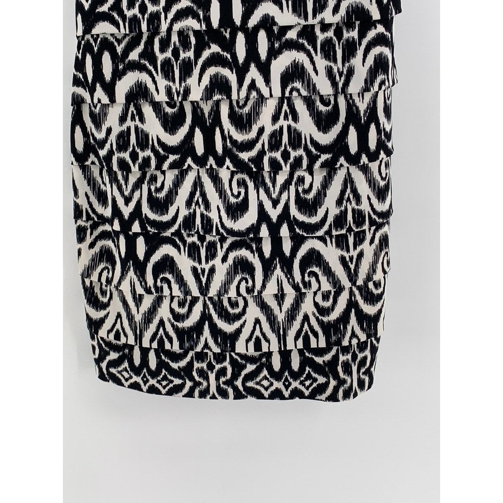 ENFOCUS STUDIO Women's Black-White Printed Sleeveless V-Neck Sheath Dress SZ 8
