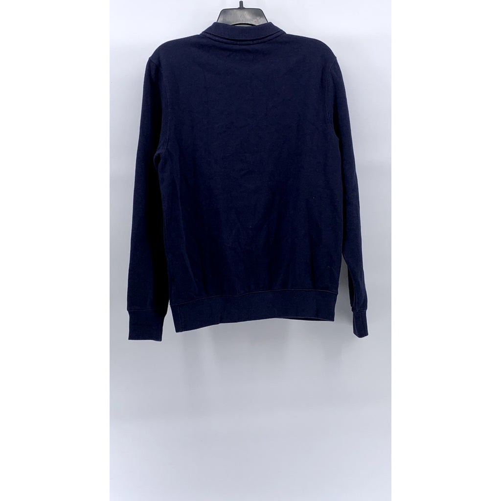 J.CREW Men's Navy Blue Pique Fleece Collared Pullover Long Sleeve Sweatshirt SZS