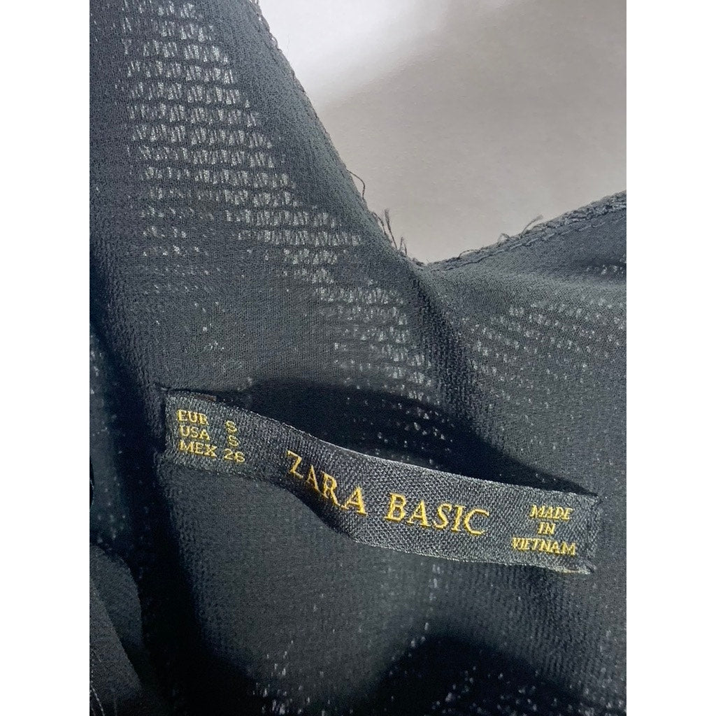 ZARA BASICS Women's Black Fringe Crewneck Pullover Tank Top SZ S